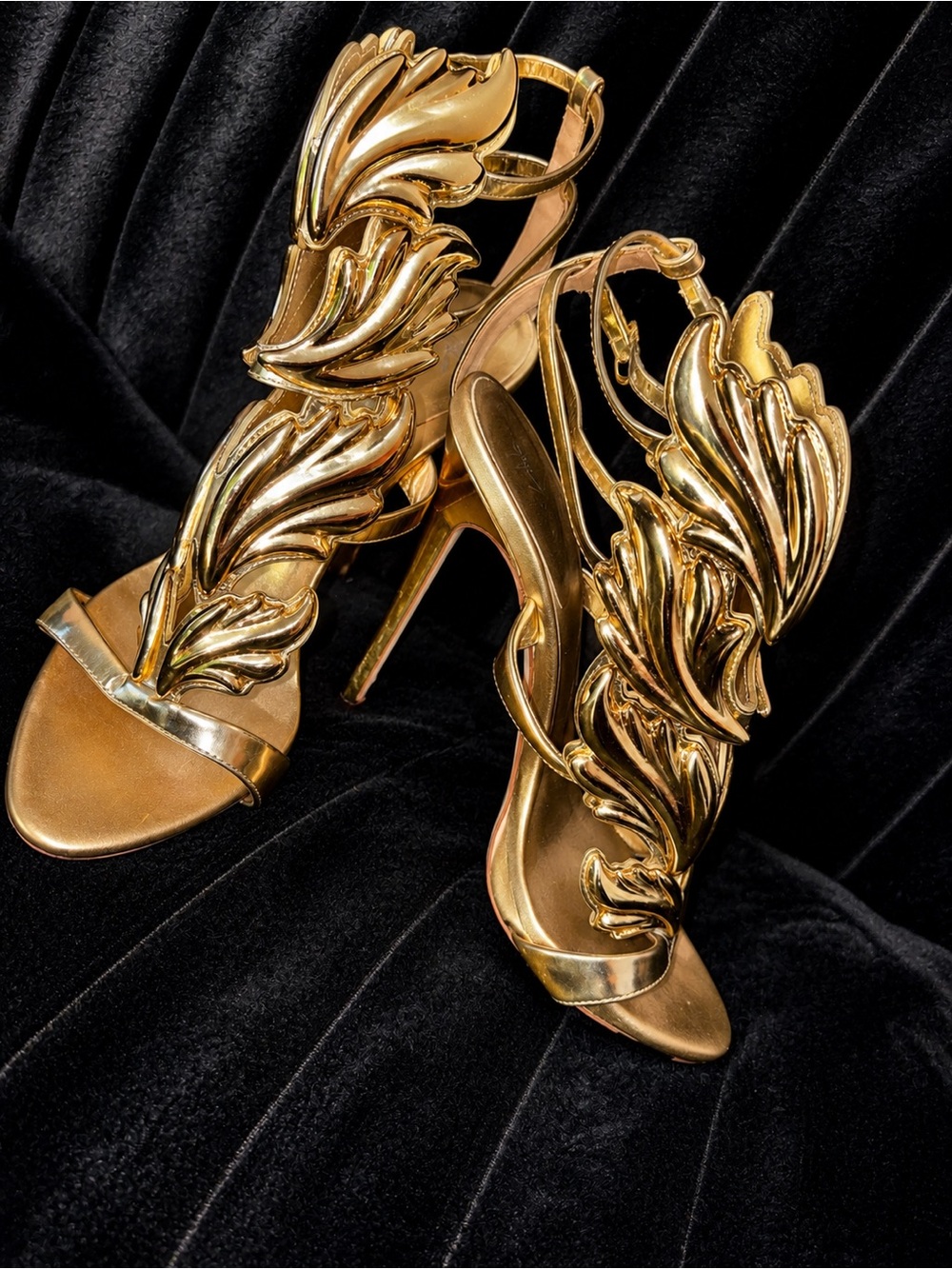 Giuseppe Zanotti Gold Leaf Sculptural Stiletto Sandals